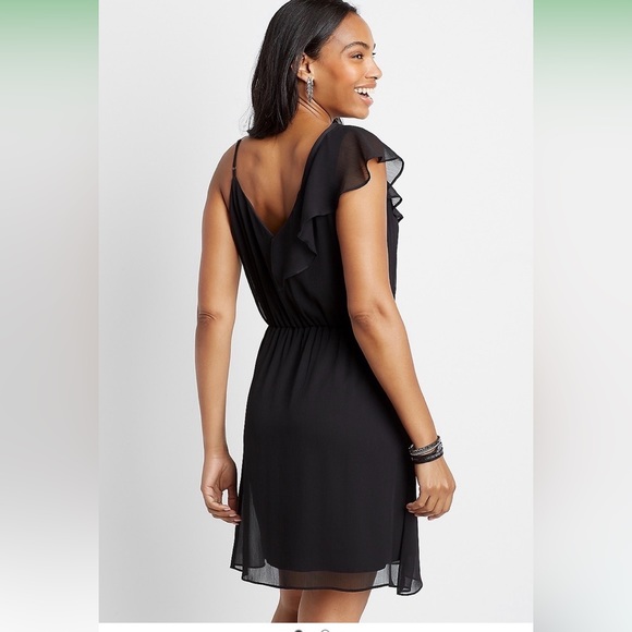 Maurices Black Ruffle Strap V-neck Mini Dress - Picture 2 of 8